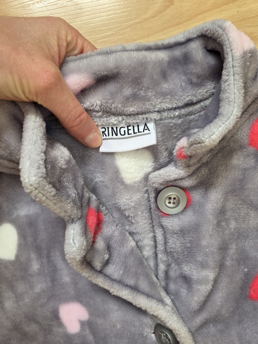Ringella Cozy Grey Heart-Print Button-Front Robe - Picture 4 of 4